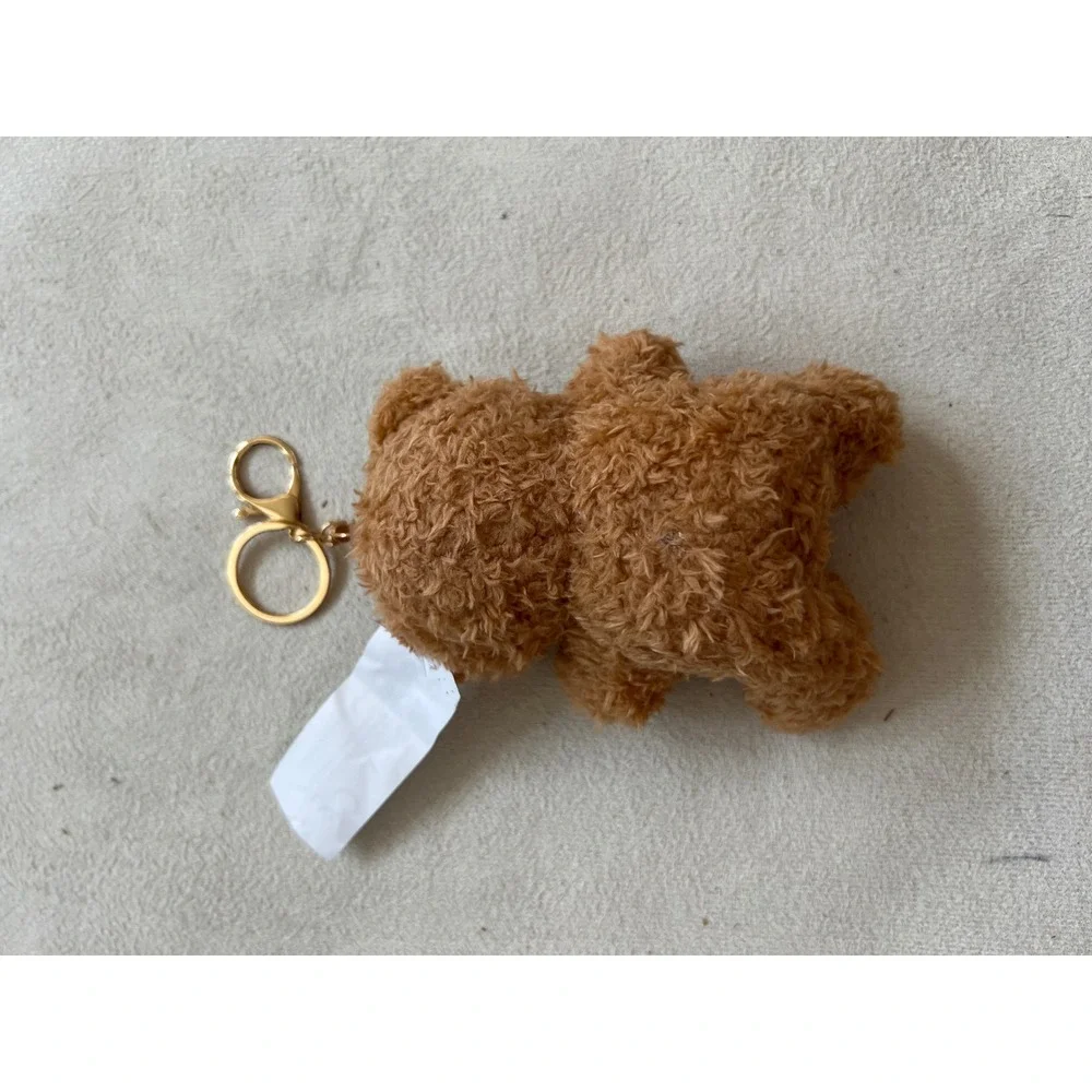 Brown Plush Teddy Bear Keychain Gold Tone Clip Backpack Charm Accessory New
